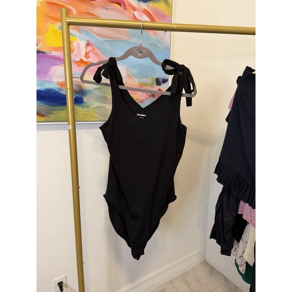 Old Navy Worms Black Bodysuit Bow Ribbed Size Large
